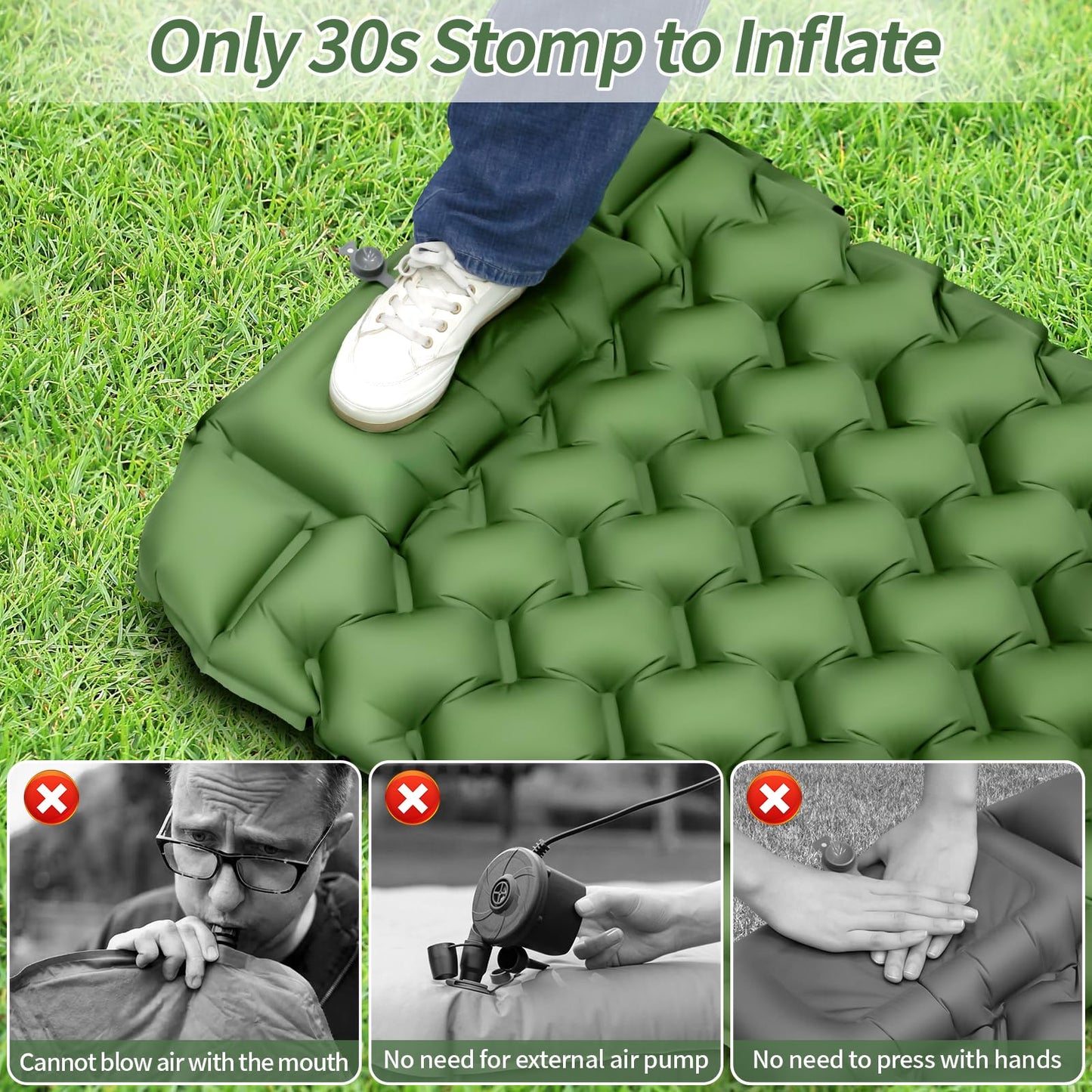 Cirulli Camping Self-Inflating Sleeping Pad, Ultralight Air Mattress with Integrated Pillow, Foot Pump for Quick Inflation, Portable Foldable Air Mattress, Outdoor Single Airbed.