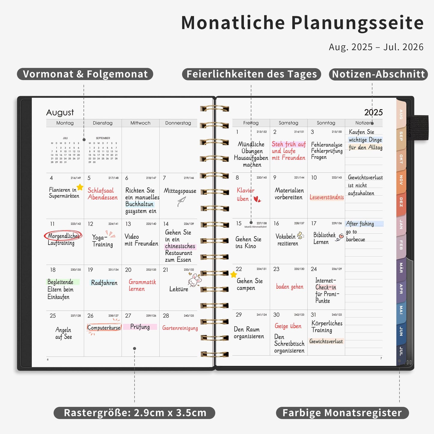 RETACY Calendar 2025 2026 - Weekly Planner Notebook A5, School Planner 25/26, Appointment Planner for School, August 2025-July 2026 planner, Study & Everyday Life (Black)
