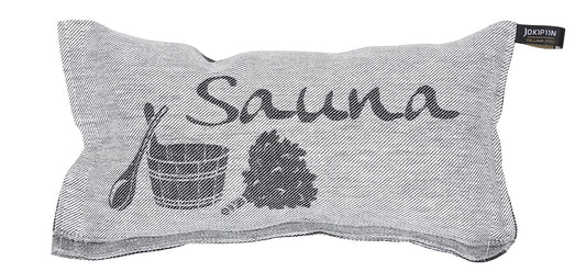 JOKIPIIN | 1 x Favorite sauna pillow travel pillow | Design: Sauna | Dimensions: 40 x 22 cm, linen/cotton | pollutant tested Ökotex 100 | Made in Finland (Black/White)