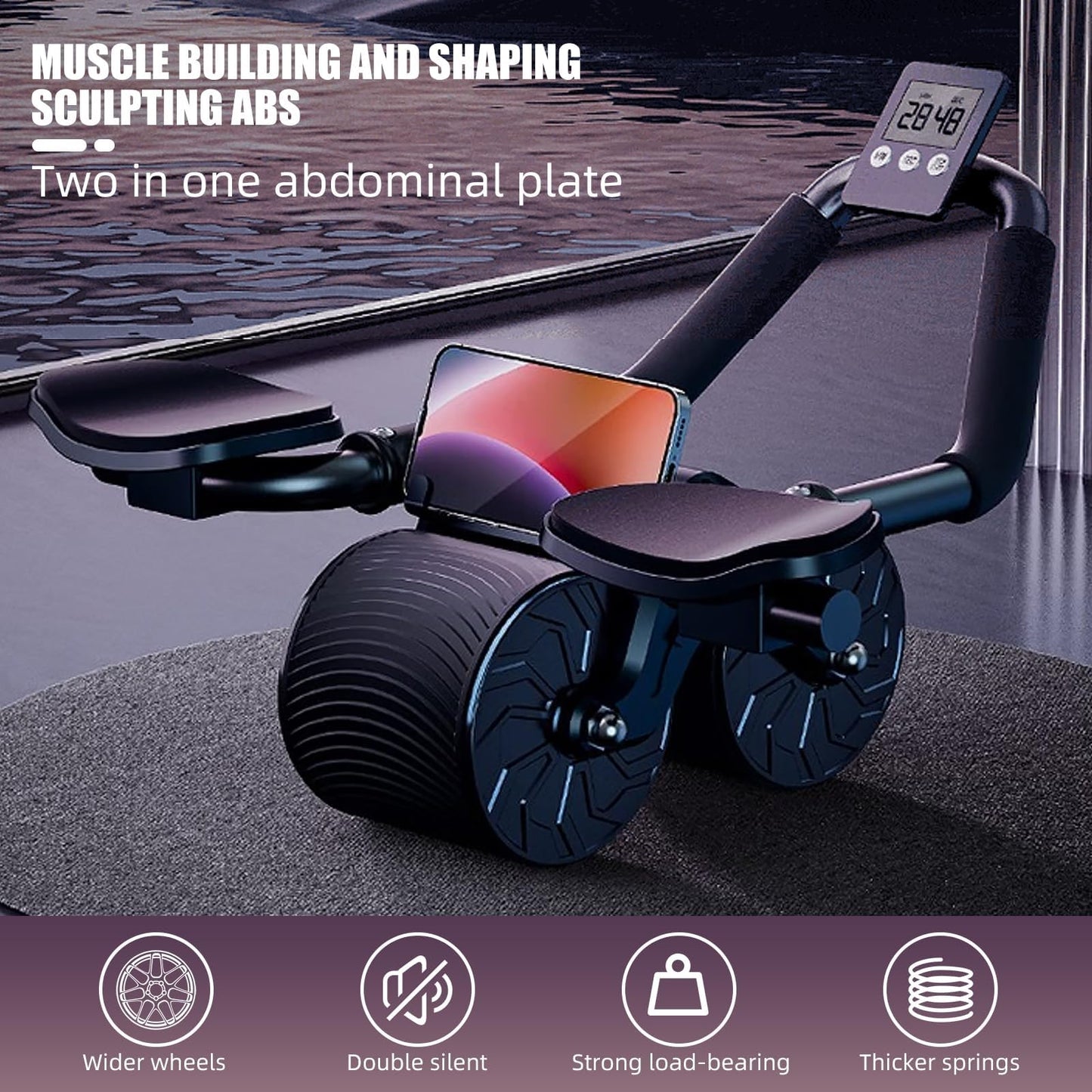 DRZHEAM Automatic Rebound Abdominal Wheel, 2 in 1 for core training, Fitness Abdominal Wheel, Wheels Roller Domestic Ab Trainer (Black with time)