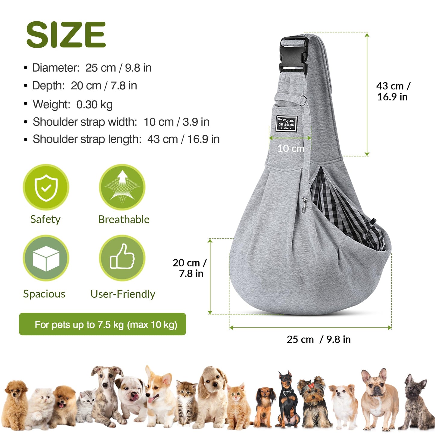 ALLSOPETS Dog Carrier Reversible Puppy Tote Bag with Storage Pocket Hands-Free Cat Carrier for Small Dogs and Cats Great for Travel and Outdoor (Light Grey)