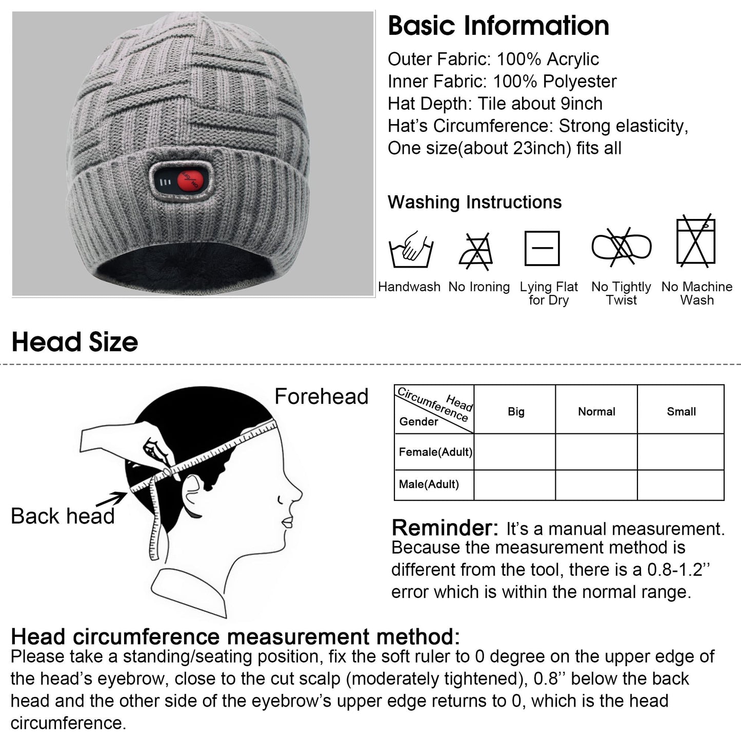 Svpro Heated Knit Hat, Rechargeable Heated Beanie Washable Electric Warm Winter Hat Men Women Thermal Thick Fleece Skull Cap for Skiing Cycling Hunting