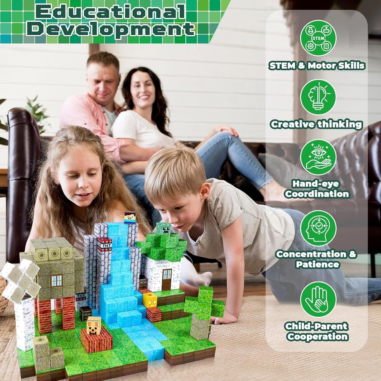 ToyUnited Magnetic Building Blocks, stackable magnetic forest set, STEM Montessori, sensory toy for kids, boys, girls, ages 3-10.