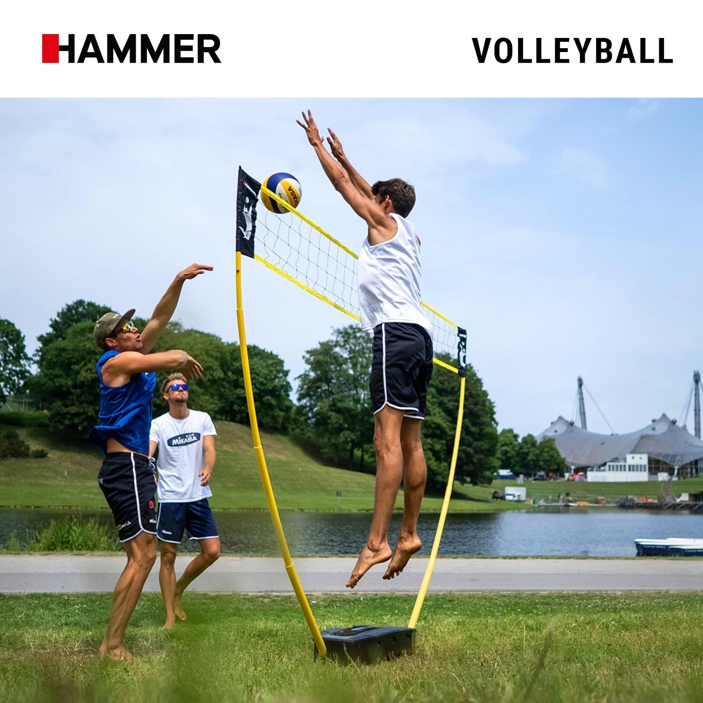 HAMMER 3 in 1 Net Set for Volleyball, Badminton & Tennis, fun for all ages, with carrying case/post stand, easy setup, quick to store and easy to transport.
