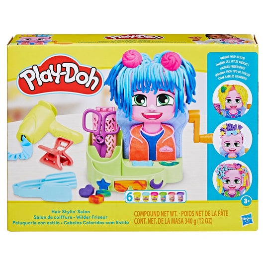 Play-Doh Crazy Cuts Hair Salon Playset with 6 Cans, pretend play toy, creative toy for girls and boys ages 3 and up.
