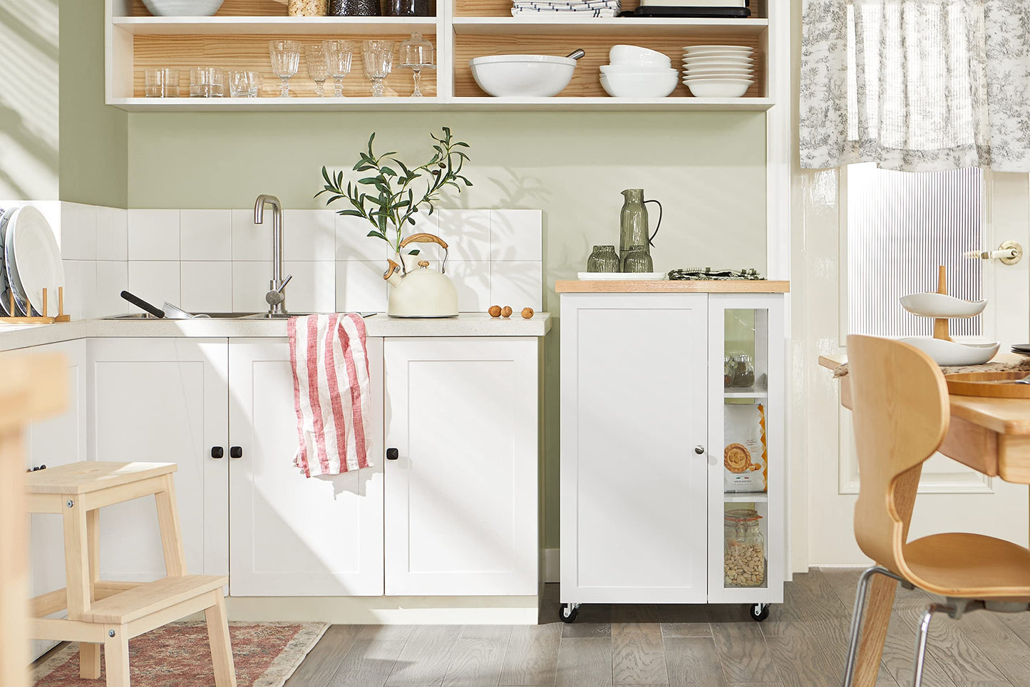 SoBuy rolling kitchen cart serving cart side table with 3 shelves kitchen cart for kitchen, living room, dining room white-natural BHT approx. 60x90x40cm FKW75-WN