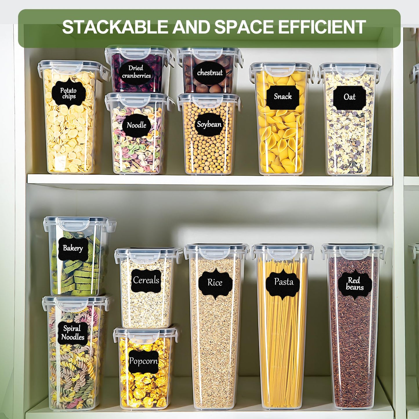 Airtight food storage containers set of 8 with lids, BPA free, total capacity 14L, kitchen storage boxes, moth-proof kitchen organizers for cereal, granola, flour, with labels.