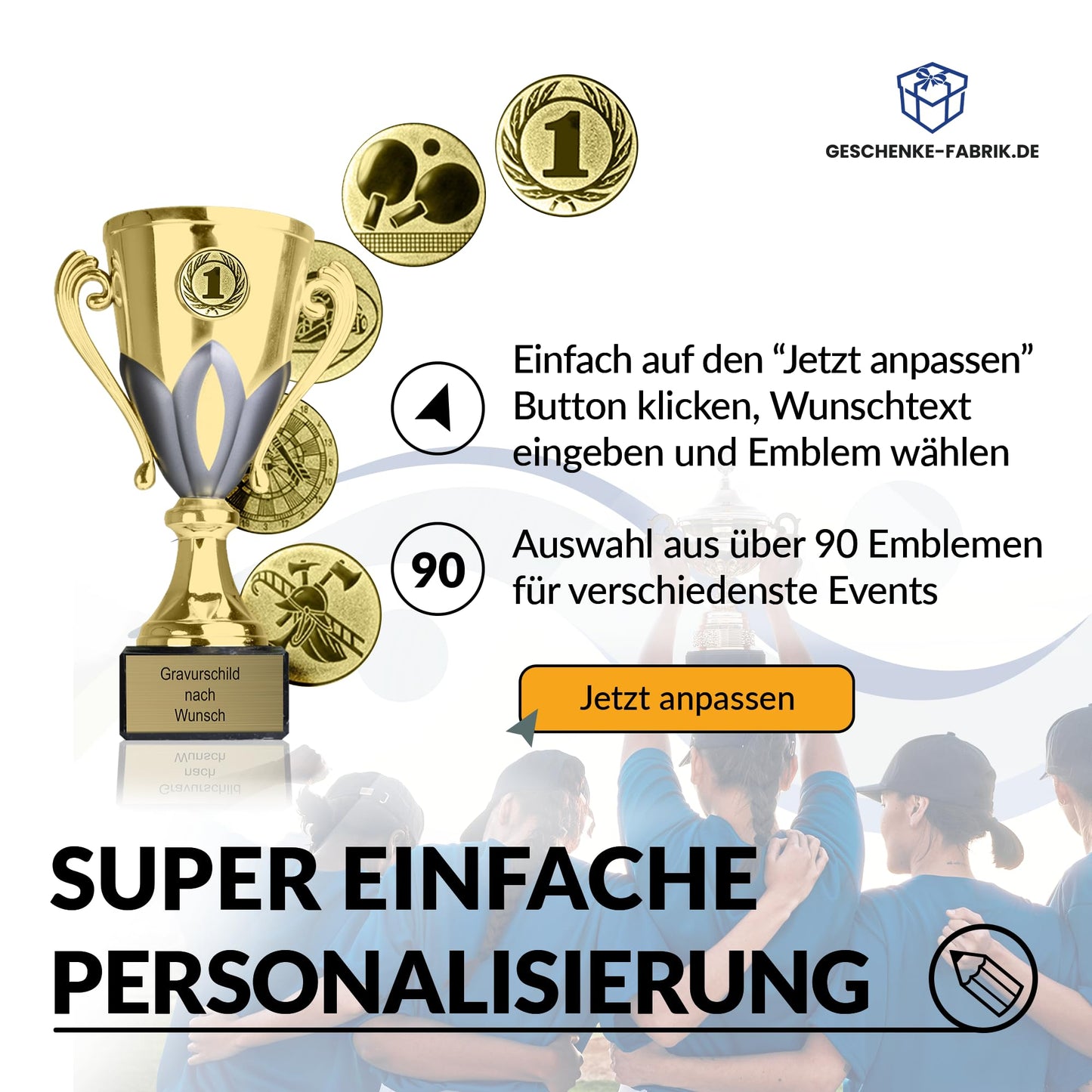 Trophy-Factory.com - Trophy with engraving custom text in gold/silver, 13 cm - personalized award & sports emblem of choice - including marble base - gift trophy - trophy for kids