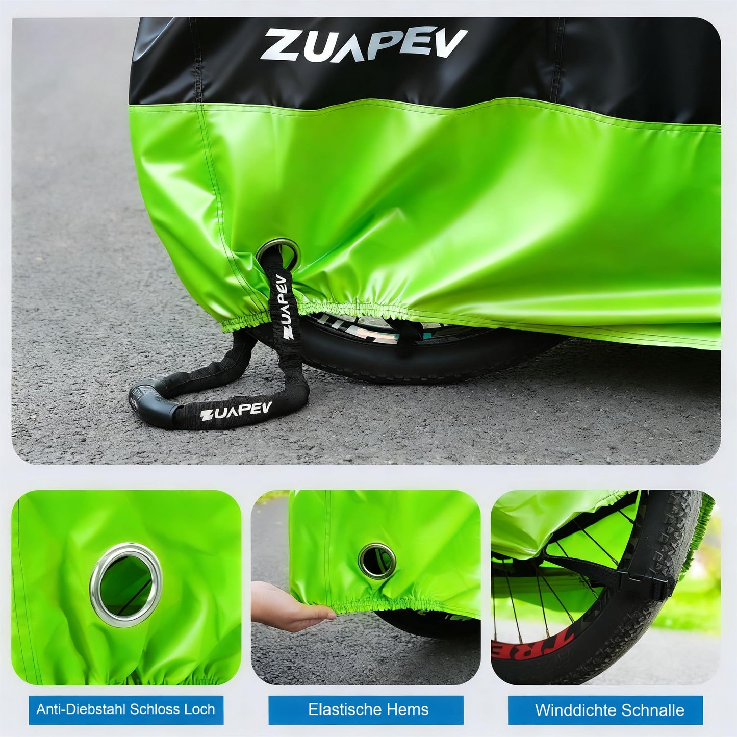 ZUAPEV Bike Cover for 2-3 bikes Waterproof, Bicycle Garage Weatherproof Bicycle Tarpaulin Polyester 210D Bike Tarp Rain Protection, Bike Garage Outdoor Cover Protective cover 208x112x110 cm