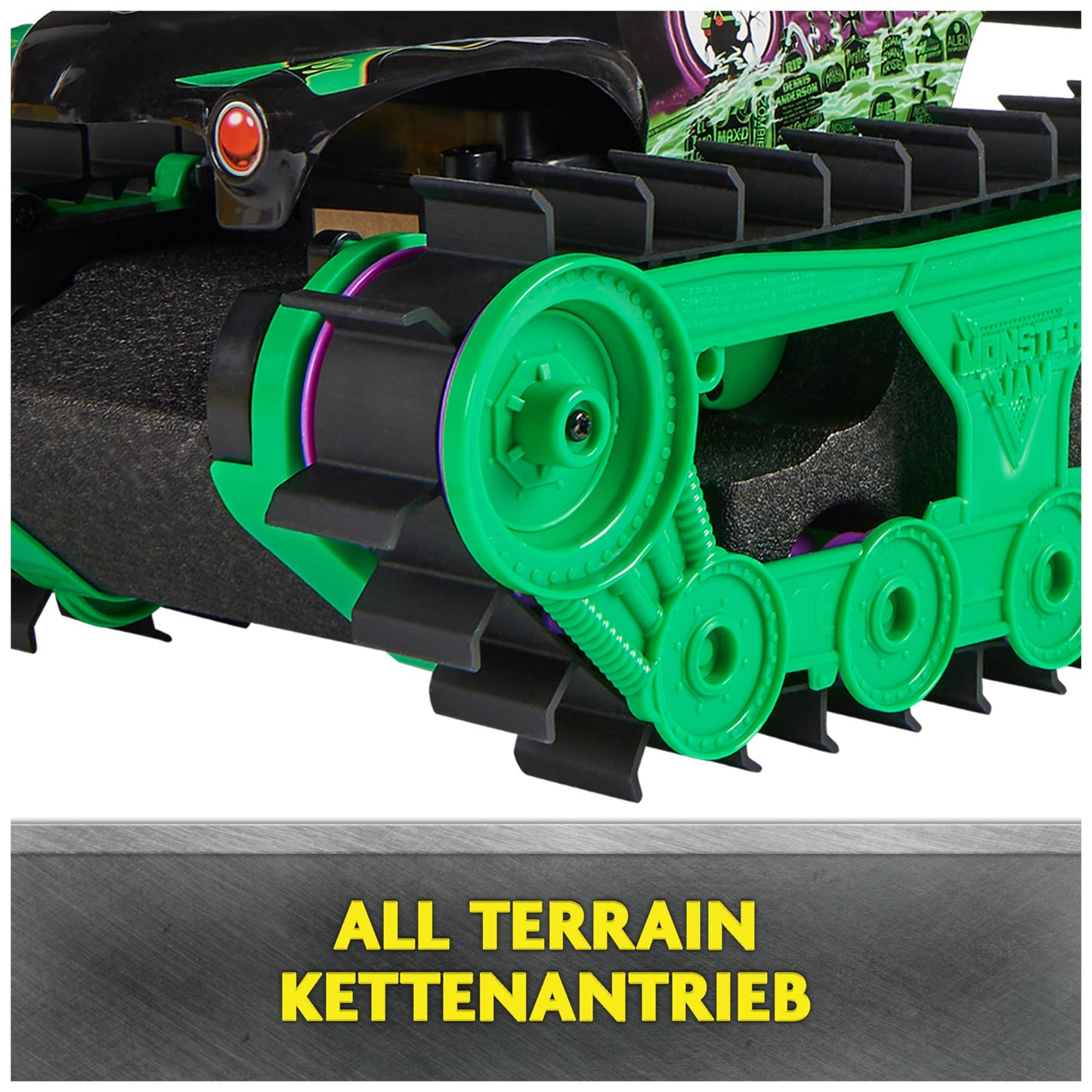 Monster Jam, Grave Digger Trax - RC Monster Truck tank vehicle scale 1:15, All-Terrain capable on land and in water - for boys and girls aged 4 and up