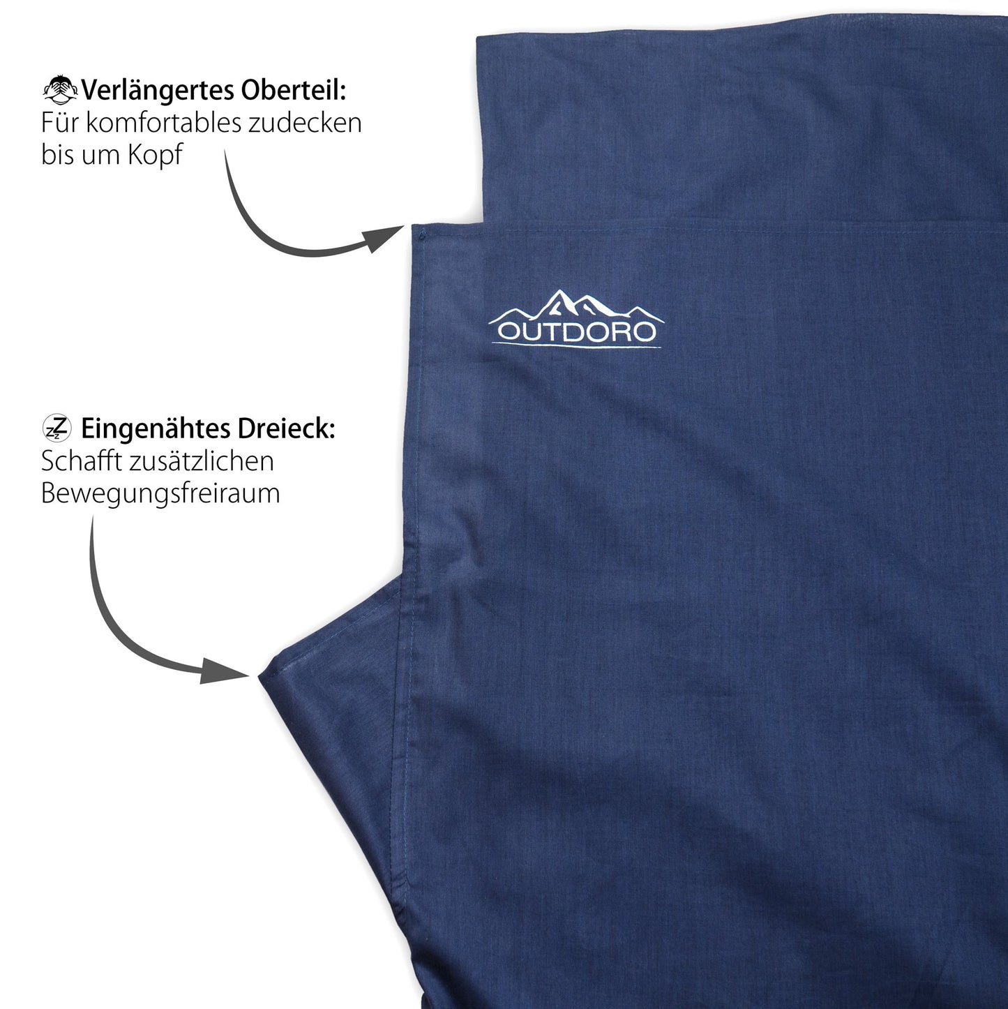 Outdoro Hut sleeping bag, ultra-light travel sleeping bag - only 350 g made of pure cotton with pillow compartment - thin & small - liner, travel sheet
