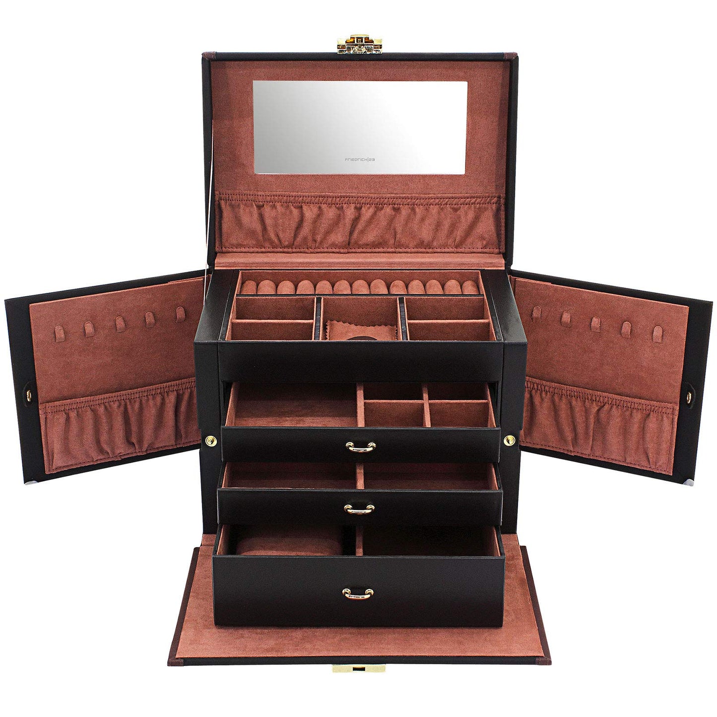 Friedrich23 Jewelry Box - Jewelry and Watch Case Copenhagen 2.0 Microfiber in black - Drawers and hinged door