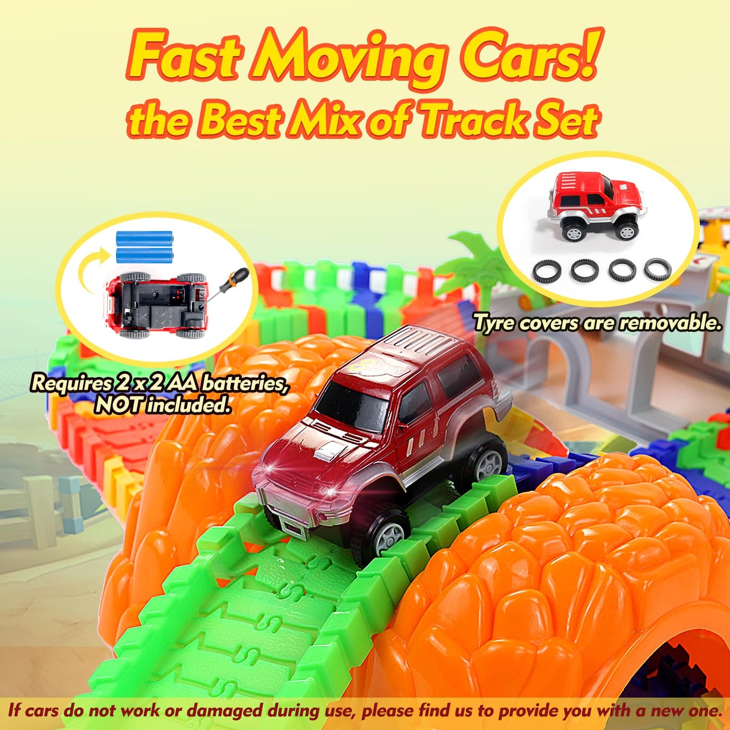 Racing track children's toy for ages 3-5 with 2 toy cars, 309-piece car track raceway for boys ages 3-7, racing gift for boys and girls ages 3-5, 505cm length race track.