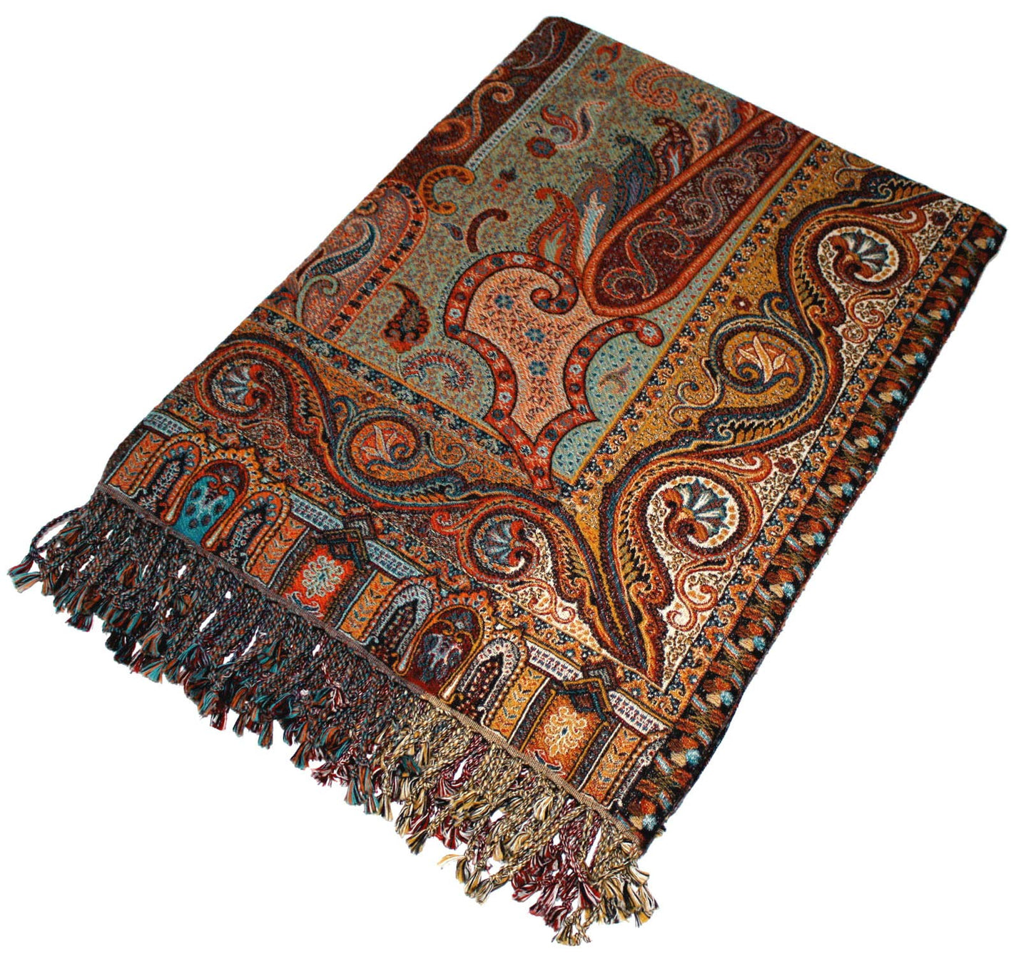 Lorenzo Cana luxury wool blanket jacquard woven from cotton with finest Merino wool - lamb colorful Paisley throw blanket wool sofa blanket cuddly blanket plaid 130 cm x 180 cm 96250