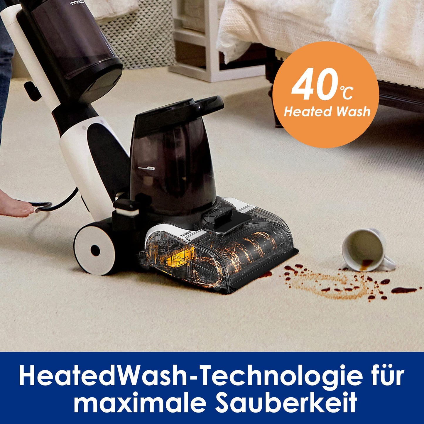 Tineco CARPET ONE PRO Smart Carpet Cleaner and Upholstery Tool, LCD display, lightweight, portable, fast drying, app connectivity.