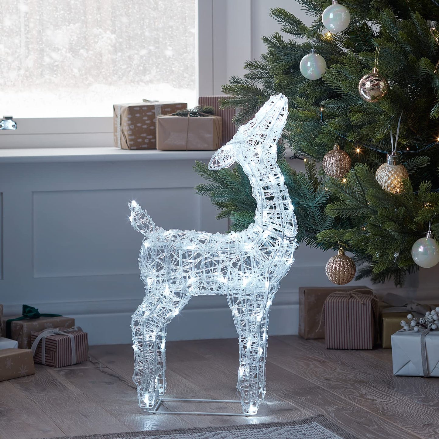 Lights4fun 120cm Swinsty LED Reindeer Family - Acrylic White Timer Christmas Figure Lighting Outdoor and Indoor - Deer Figure Christmas Decoration Outdoor