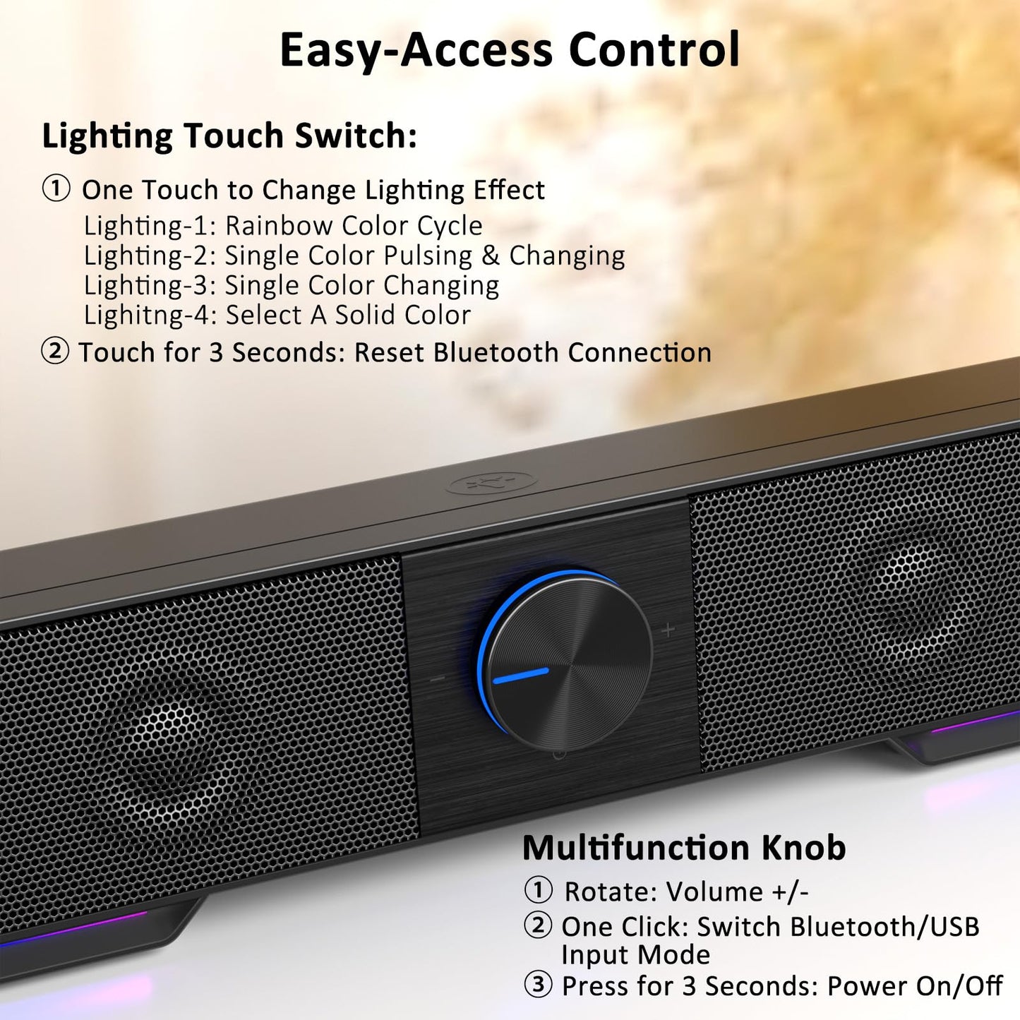 Jeecoo A40 PC speakers, portable computer speakers in black, 2.0 PC soundbar with USB operation and Bluetooth mode for smartphones and mobile devices, PC.