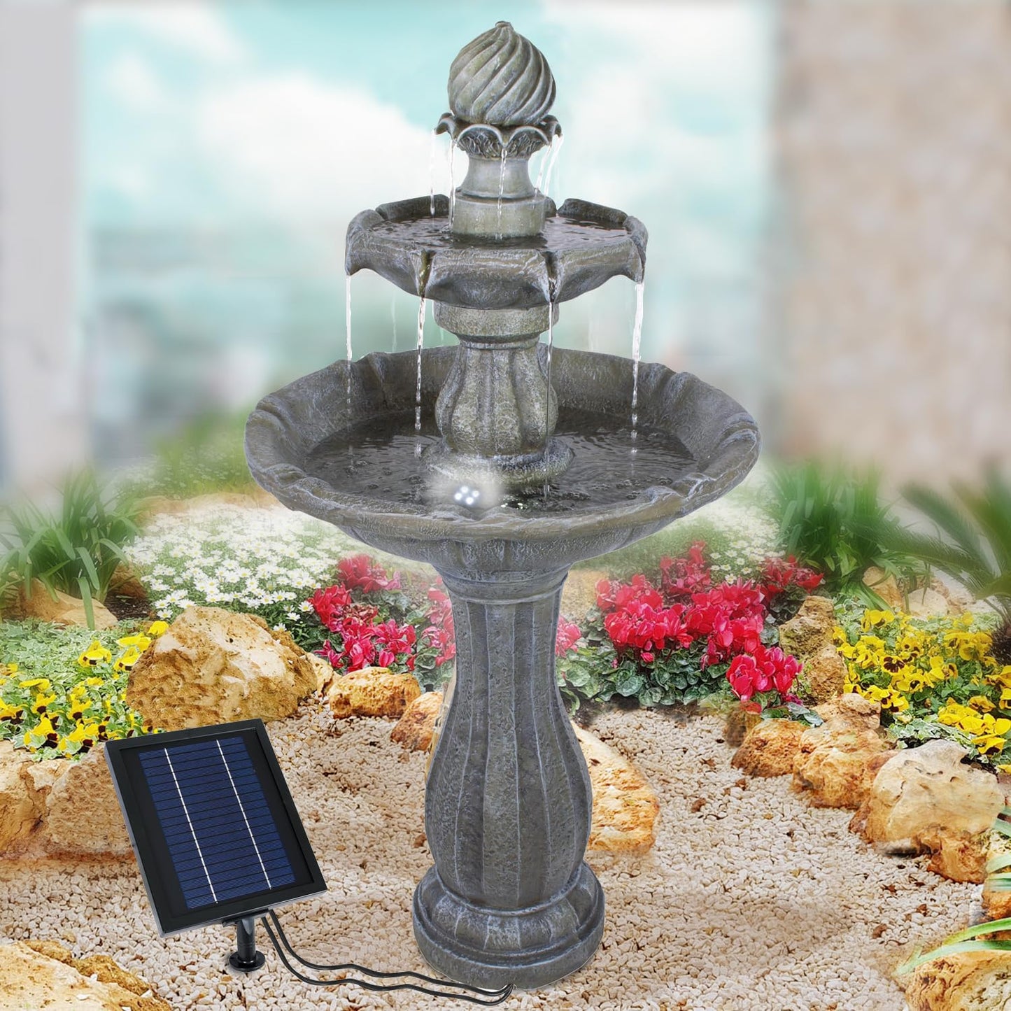 Solar garden fountain fountain solar fountain decorative fountain bird bath waterfall garden light pond pump - fountain water feature for garden, pond.