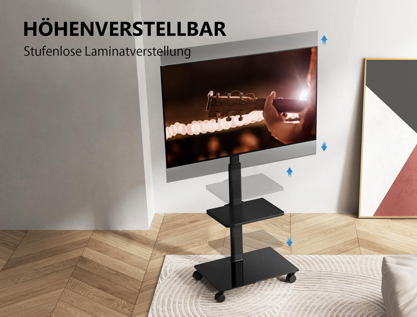FITUEYES TV Stand Rolling TV Cart 2 Shelves Base TV Stand with Shelf adjustable height swivel for 32 to 60 Inch Flat & Curved TVs up to 30kg Max.VESA 600 * 400