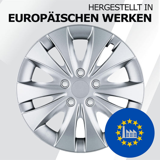 15-inch wheel caps - Silver hubcaps 4-piece set of 13-16 inches - Stormer wheel trims for steel rims - Decorative caps in black or silver - Wheel covers for car wheels