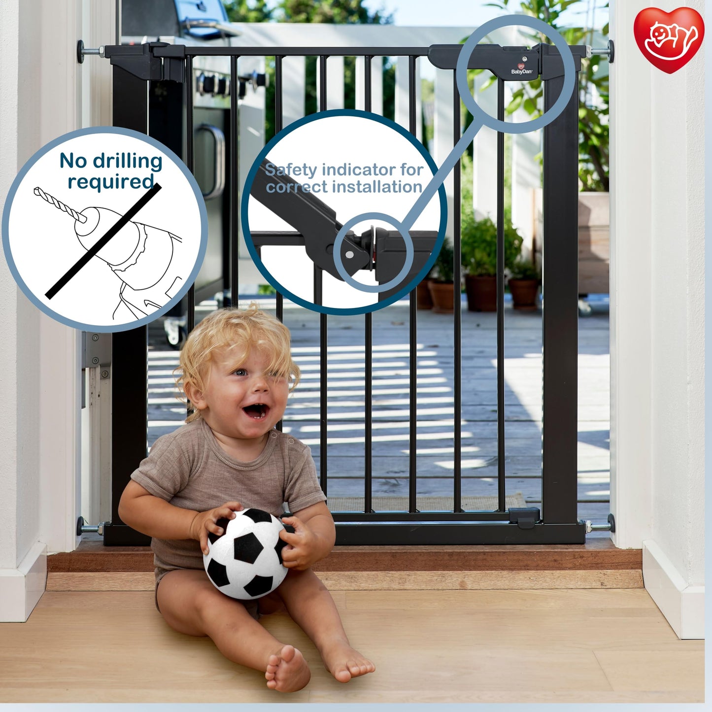 Baby Dan 60116-2696-02-88 Door Guard, 1 pressure mount, for doors or stairs, 73.2 x 71.8 x 5 cm, black