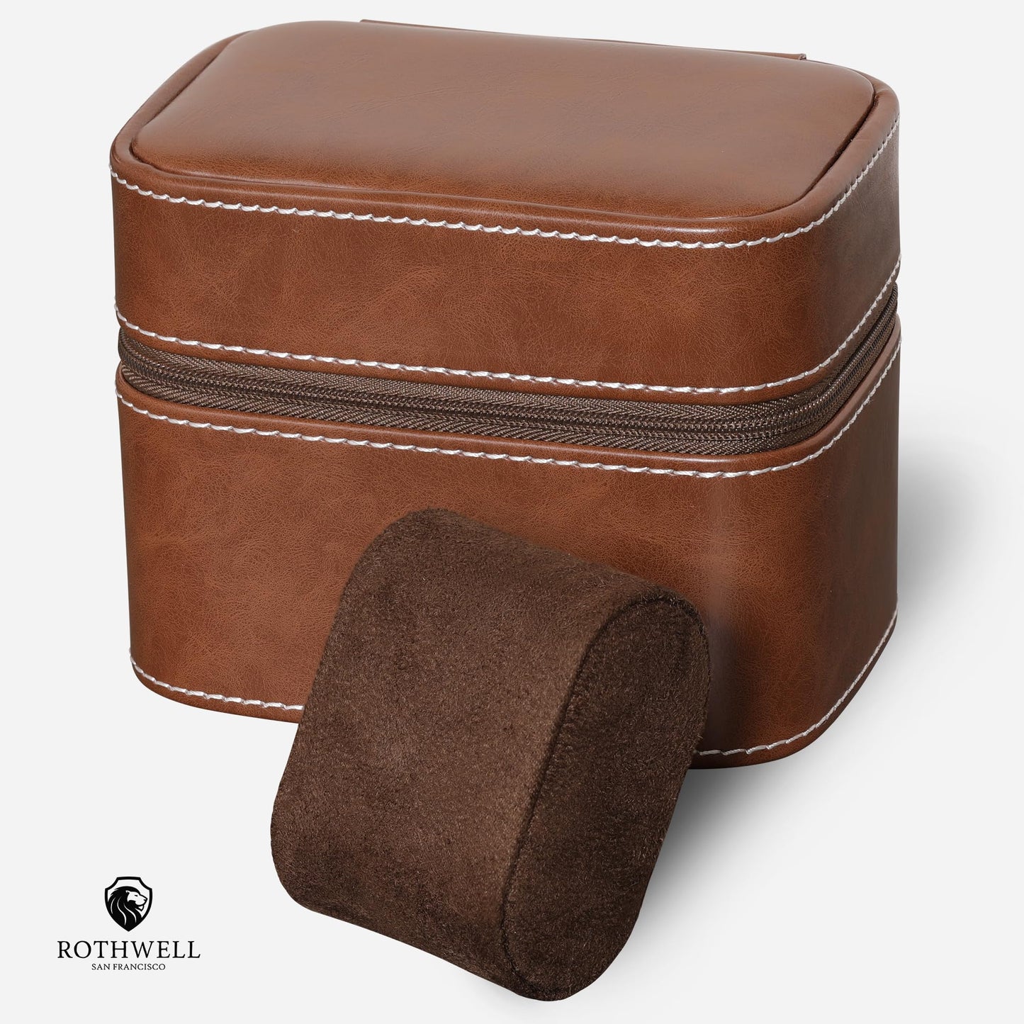 ROTHWELL 2 Watch Travel Case Storage Organizer for 2 Watches | Durable portable protection with zipper for all wristwatches and smartwatches up to 50mm (Tan/Brown)