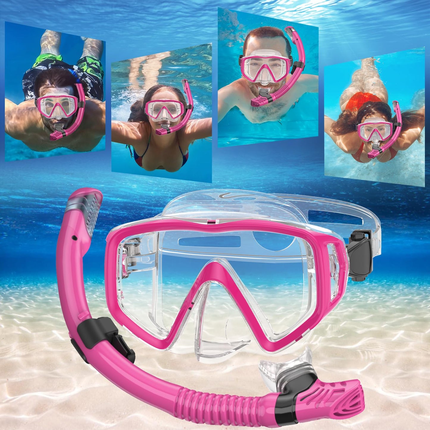 JEMULICE Adult Snorkel Set, Snorkeling Set with Diving Mask and Dry Snorkel for Men and Women, Anti-Leak & Anti-Fog Dive Mask made of Tempered Glass for Diving, Snorkeling, and Swimming.
