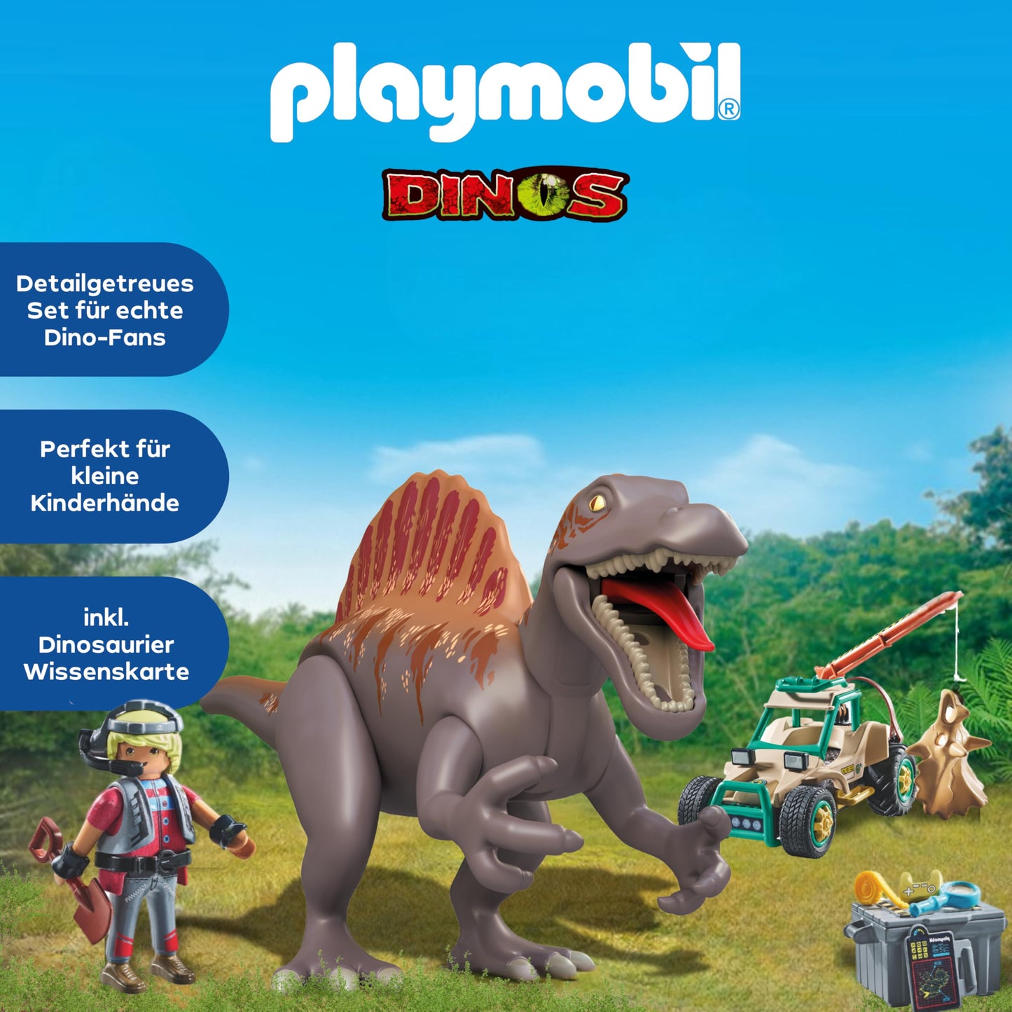 PLAYMOBIL | Dinos | Spinosaurus Attack on Dino Excavation | Dinosaur Playset | Action Toy | Adventure Toy for Kids 4+ | 71820