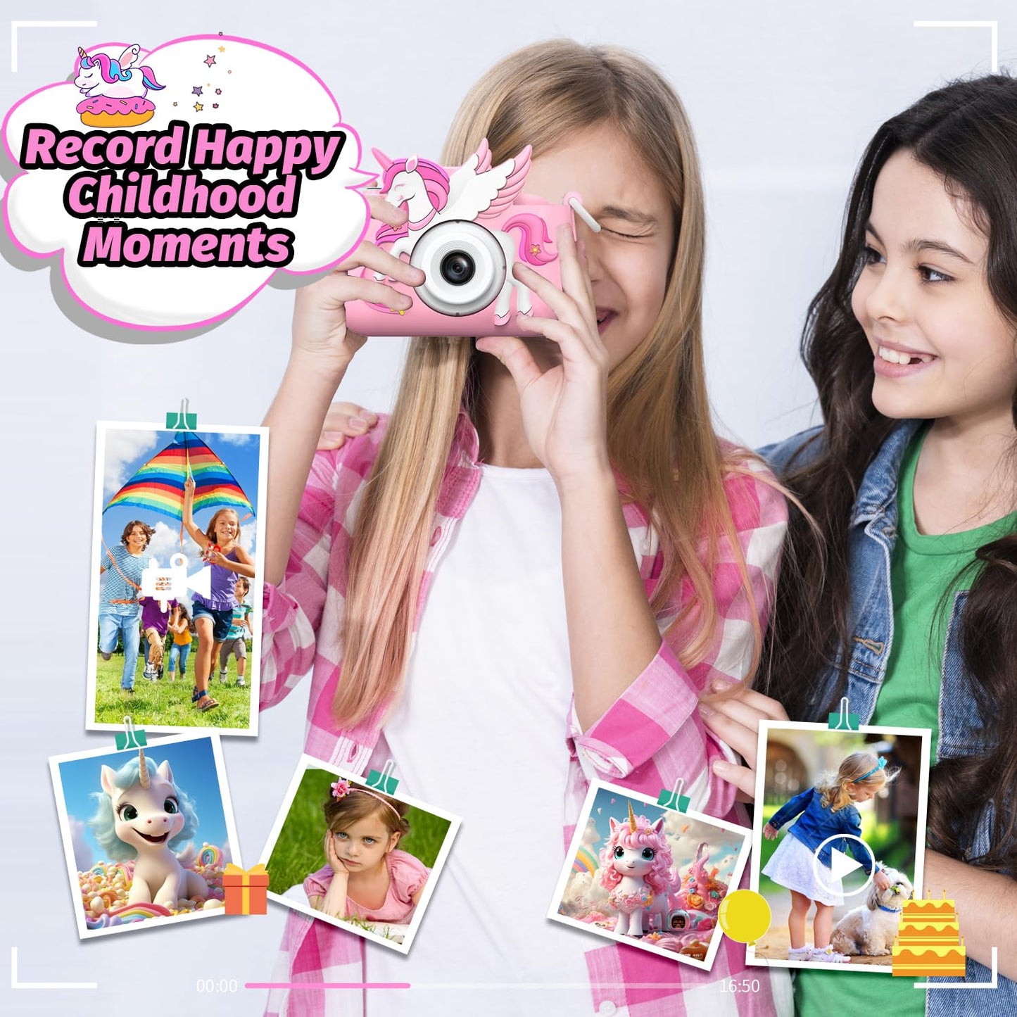 Children's camera, Unicorn Selfie Digital Camera with 32GB Card, Christmas birthday gift for boys and girls, 1080P HD Kids Camera, gifts toy for 3 4 5 6 7 8 9 10 11 12 years.