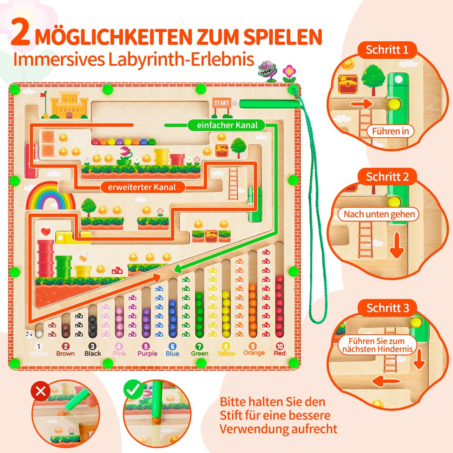 Montessori magnetic toy labyrinth for 2, 3, 4, 5, 6-year-olds. Magnetic motor skills toy for kids, wooden gift for 2, 3, 4-year-old boys and girls.