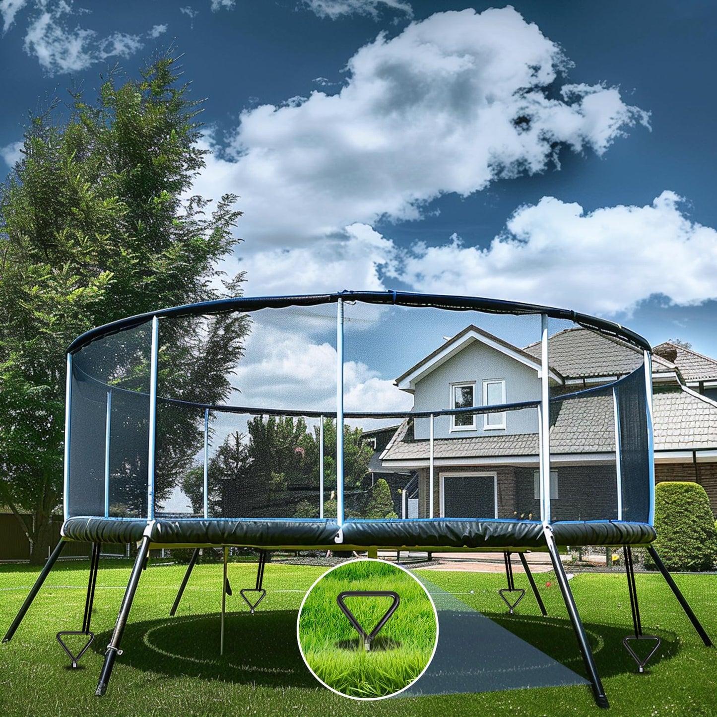 Ground Anchor Trampoline 4 Pack | Heavy Duty Ground Anchors | Screw-in Anchors for Trampolines | Twist-in Ground Anchors for High Winds with Straps
