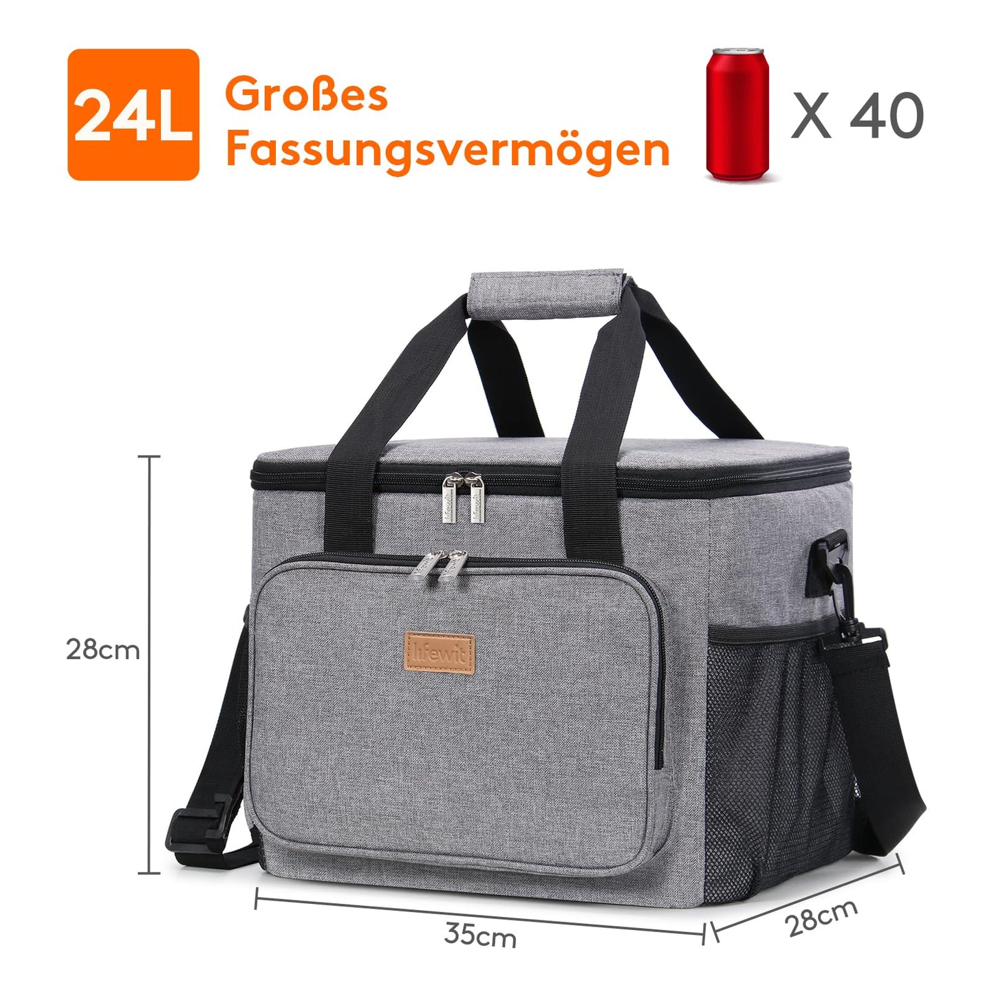 Lifewit 24L small cooler bag on the go, insulated lunch bag foldable for men and women, waterproof thermal bag shoulder bag for food, beer, medication, work, beach, travel, gray.