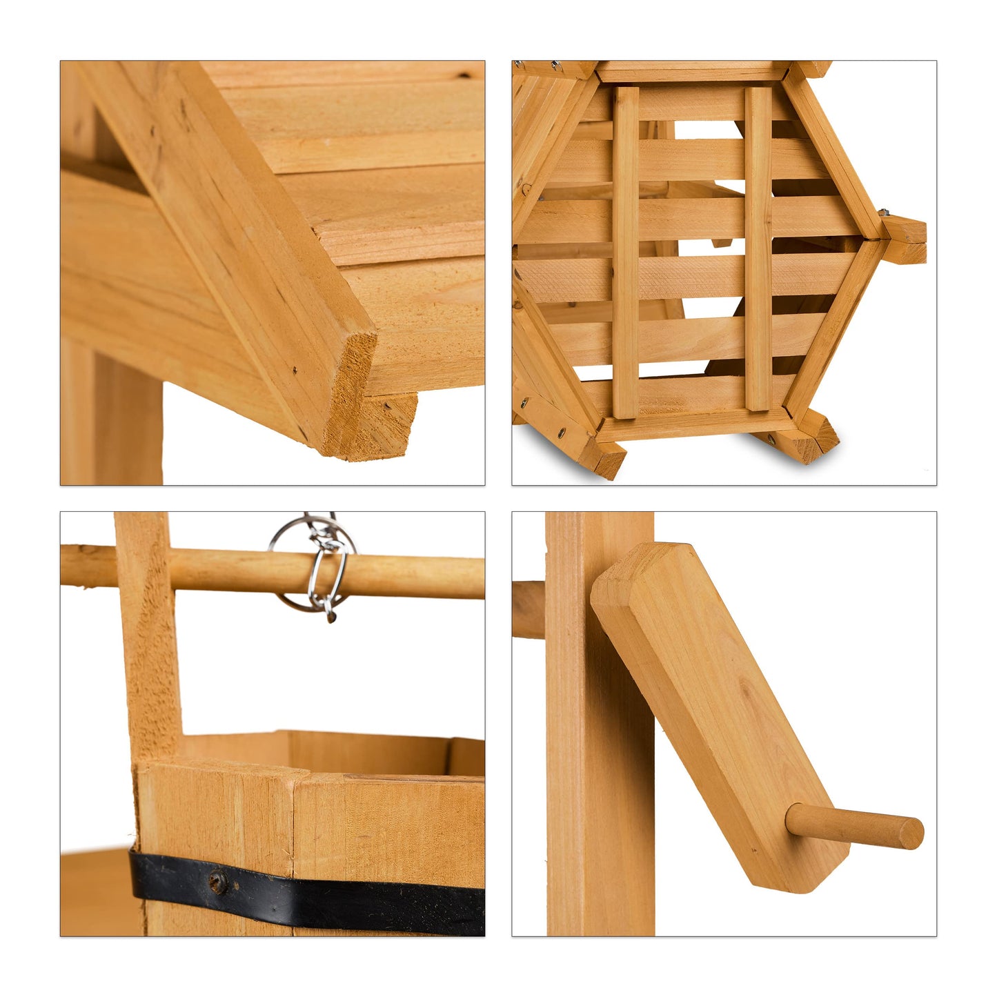 Relaxdays decorative fountain for garden made of wood, with rolling bucket design, dimensions HxWxD: 82 x 47 x 41 cm, ornamental fountain, garden decoration, wooden fountain, natural.