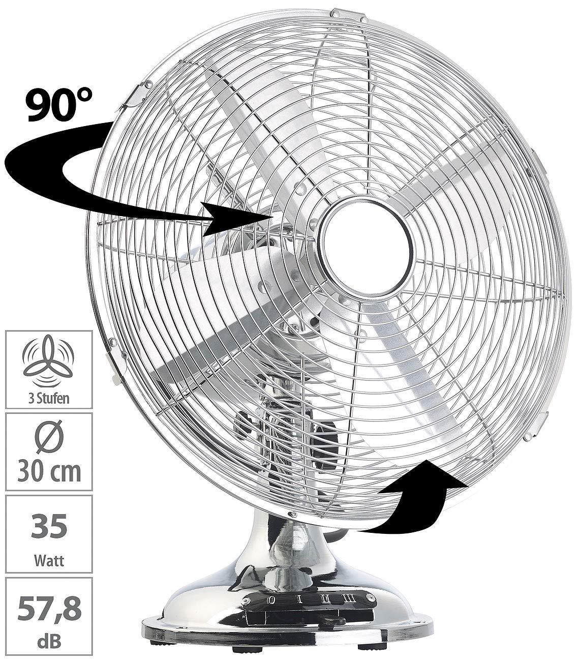 Sichler Housewares Office Fan: Full Metal Desk Fan in Retro Look, Oscillation, 35 W, Ø 30 cm (Antique Fan, Metal Desk Fan, Air Cooler)