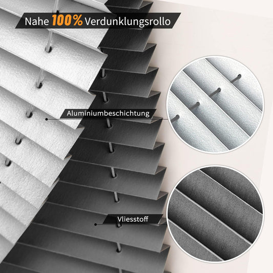 HOMEDEMO Pleated blind without drilling, blackout, thermal pleated blind with clamp fixing, gray 40x110cm (WxH). Blackout pleated blind 100% lightproof for windows, opaque privacy sun protection.