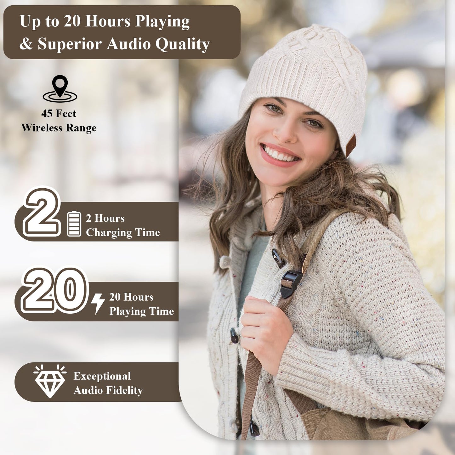 ASIILOVI Bluetooth Beanie, Bluetooth 5.0 Wireless Winter Warm Knit Hat with Double Fleece Lining, Microphone, and HD Speakers, Gifts for Family Thanksgiving Outdoor Christmas- Unisex