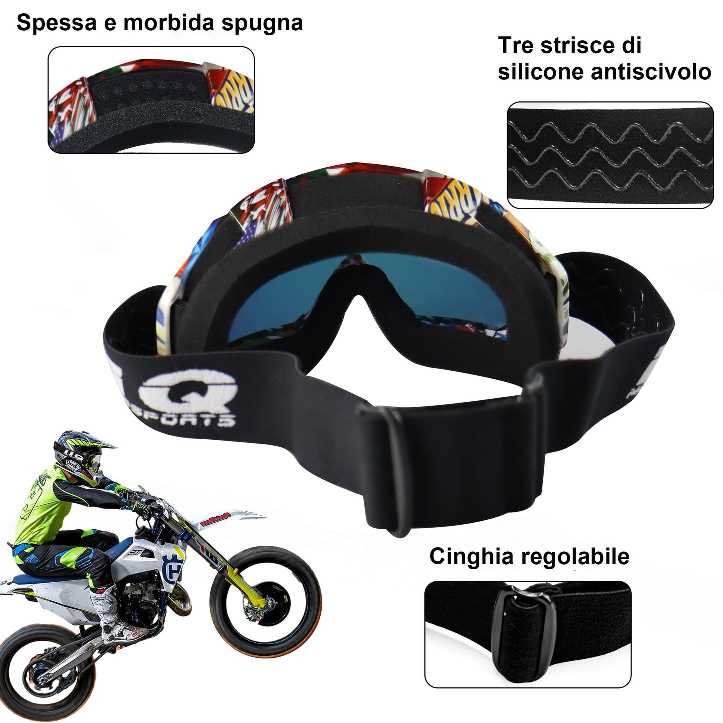 IIQBOVEN Motorcycle Goggles, Motocross Goggles, Dirt Bike Goggles, ATV Goggles, Off Road Goggles, Cycling Goggles, MX Goggles for Men Women Youth Fit Over Glasses UV400 Windproof Dustproof MTB Goggles