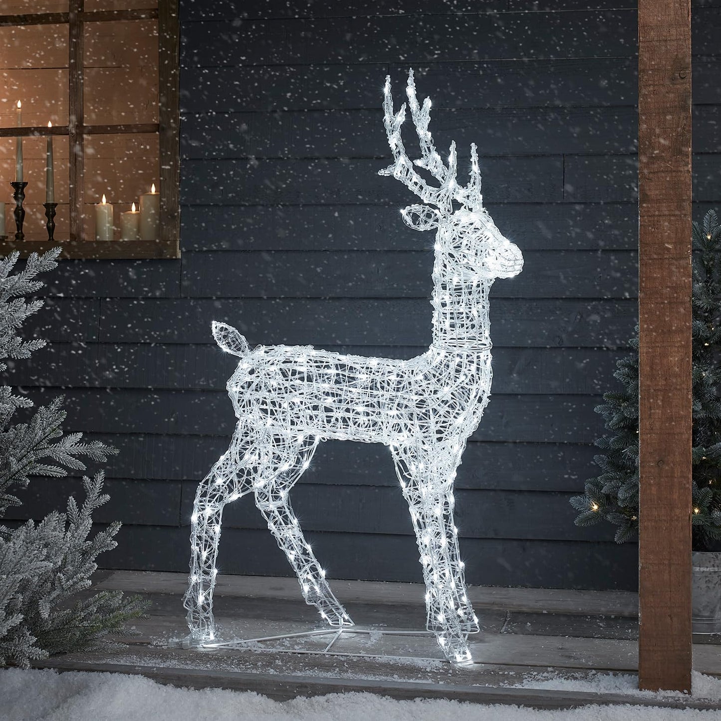 Lights4fun 120cm Swinsty LED Reindeer Family - Acrylic White Timer Christmas Figure Lighting Outdoor and Indoor - Deer Figure Christmas Decoration Outdoor