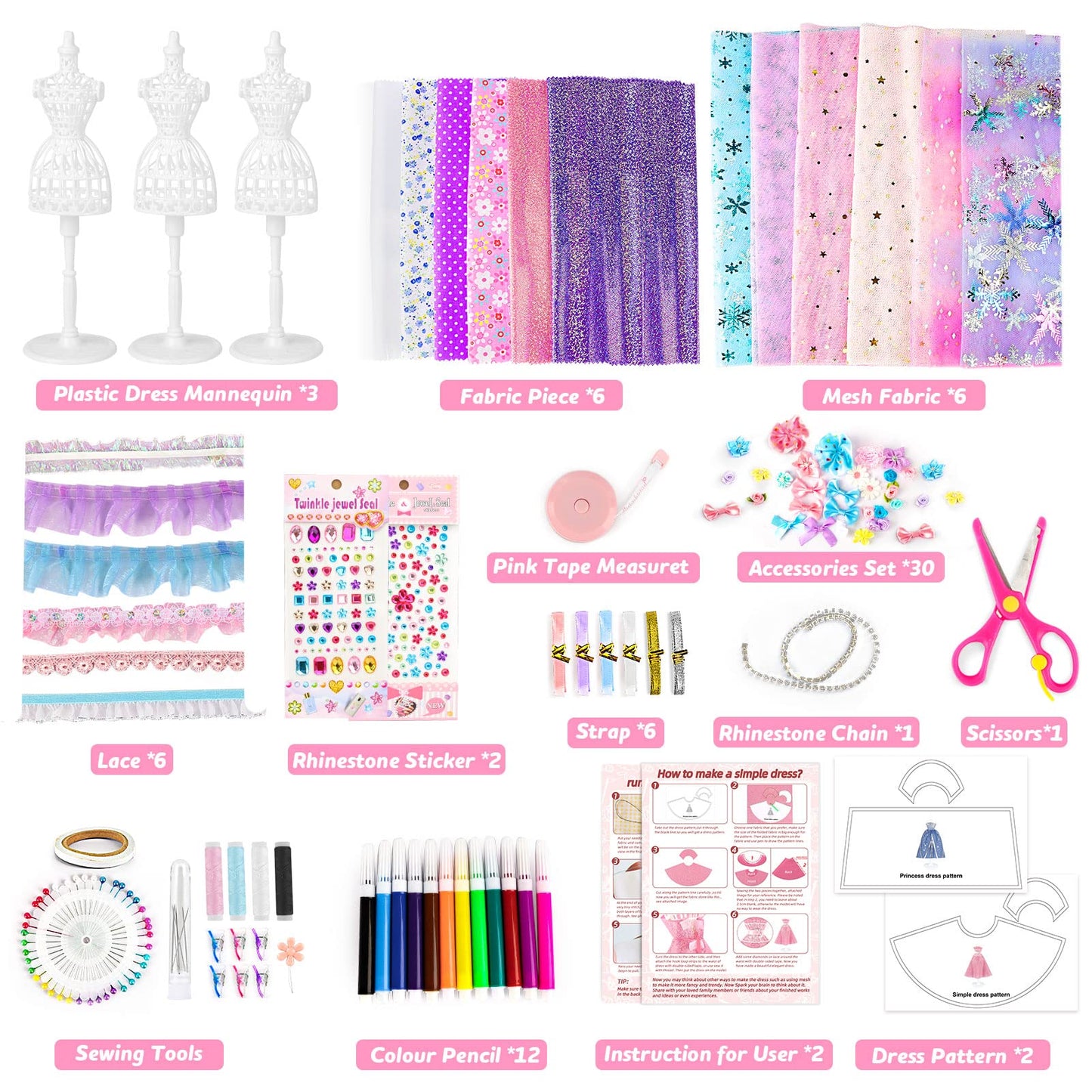 Sanlebi sewing kit for kids aged 8, 9, 10 years, fashion design craft set with fabric, mannequins crafting gifts for girls 8 years +