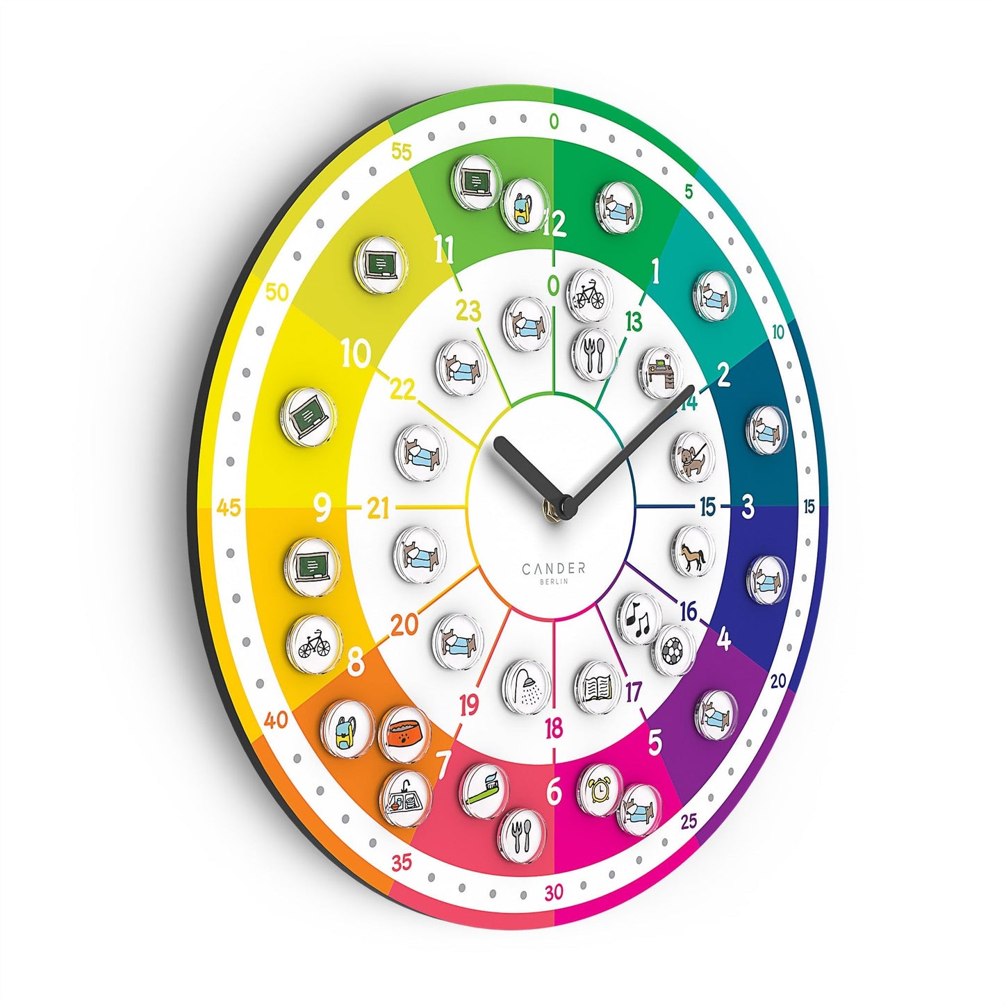 Cander Berlin MNU 11930 A Children's silent wall clock with magnet photos 30 cm Children's room daily routine learning clock Children's room analog without ticking noises Girls Boys