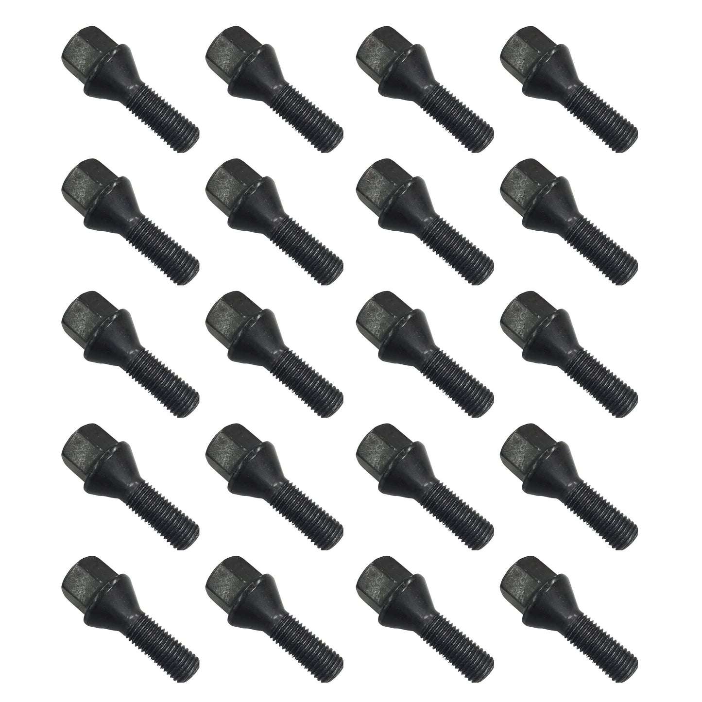 20 wheel bolts cone seat black M14x1.5 28mm