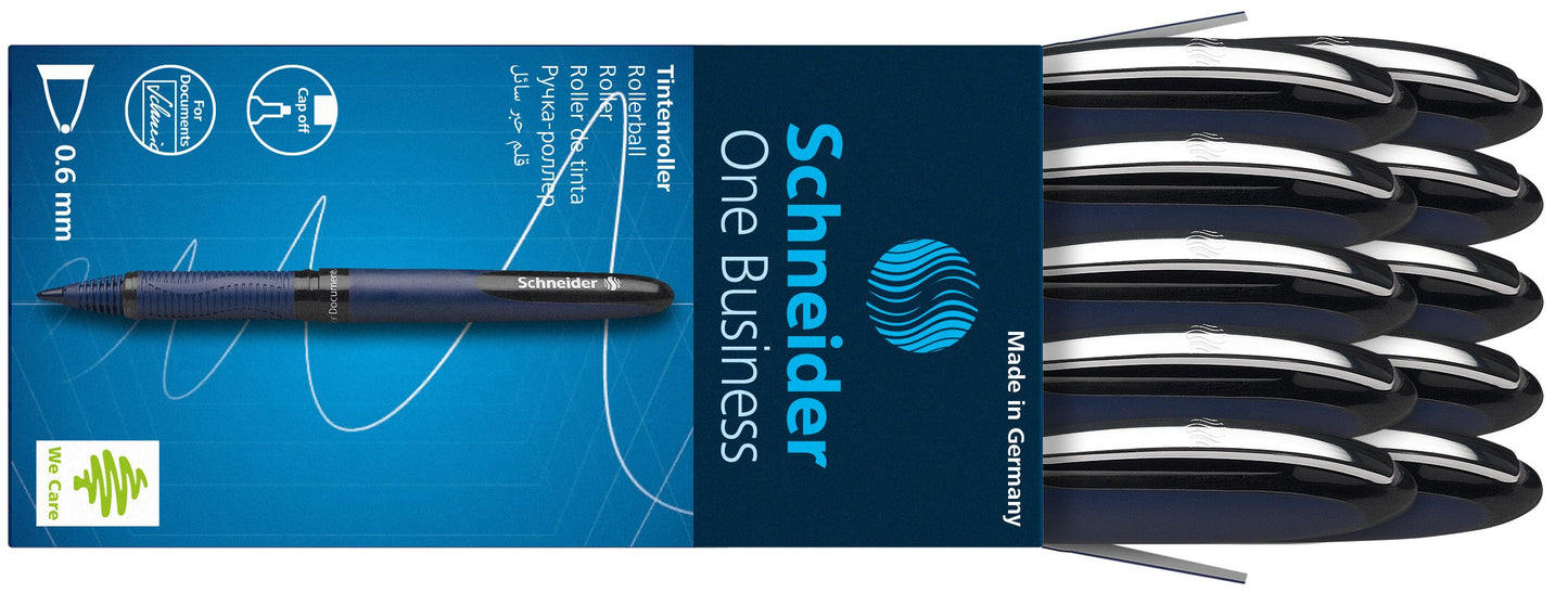 Schneider 183001 One Business Rollerball Pen (Document-proof with 0.6mm line width, Made in Germany) 10 pack, black