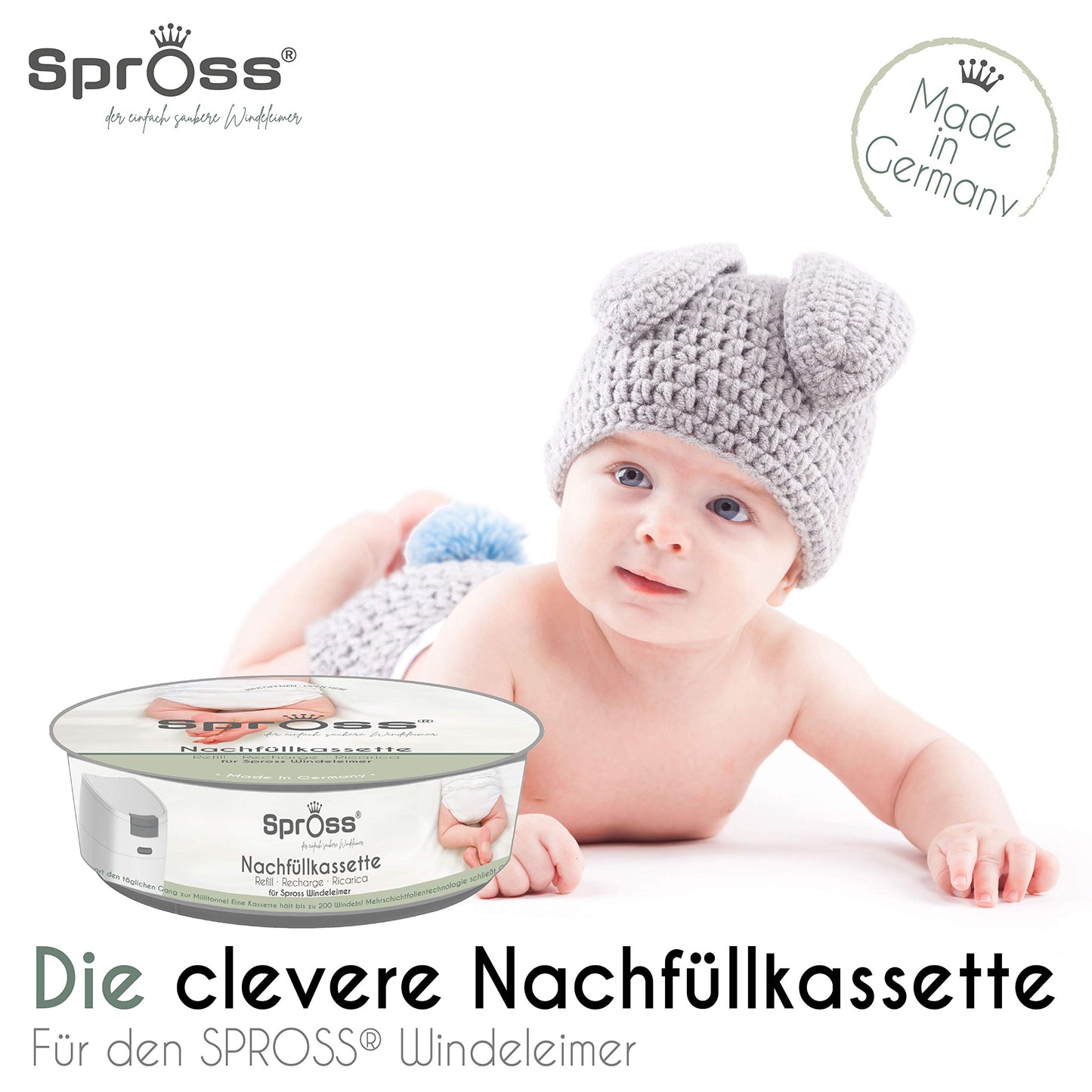 Spross Refill Cassettes for Spross Diaper Pail - 12 Pack - Helps prevent unpleasant odors