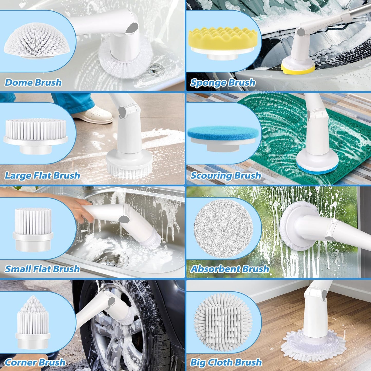 Electric cleaning brush, Electric Spin Scrubber Cordless with 6 interchangeable drill brush heads and adjustable handle, shower cleaning brush tub floor tile mop set for bathroom tile floor car.