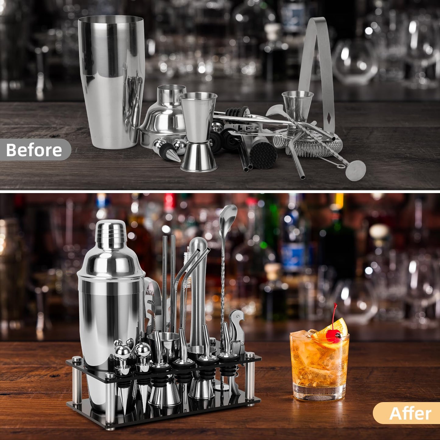 Cinnani Cocktail Set 20-piece - Professional Mixing Set with Stand and Bar Accessories - Shaker and Bartender Set made of Stainless Steel - Gift Set