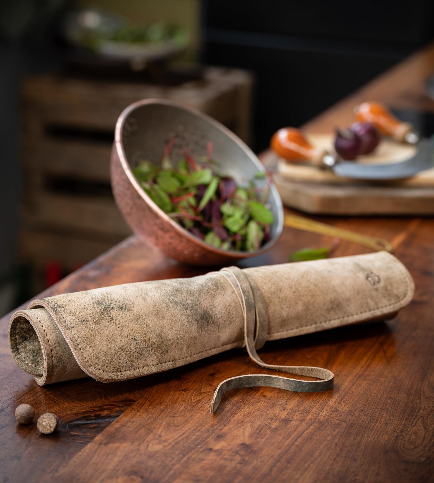 Angus Stoke knife bag Chef knives - Premium Leather Chef knife roll large - Knife bag for chefs - Chef bag Noah (Beige-Antique)