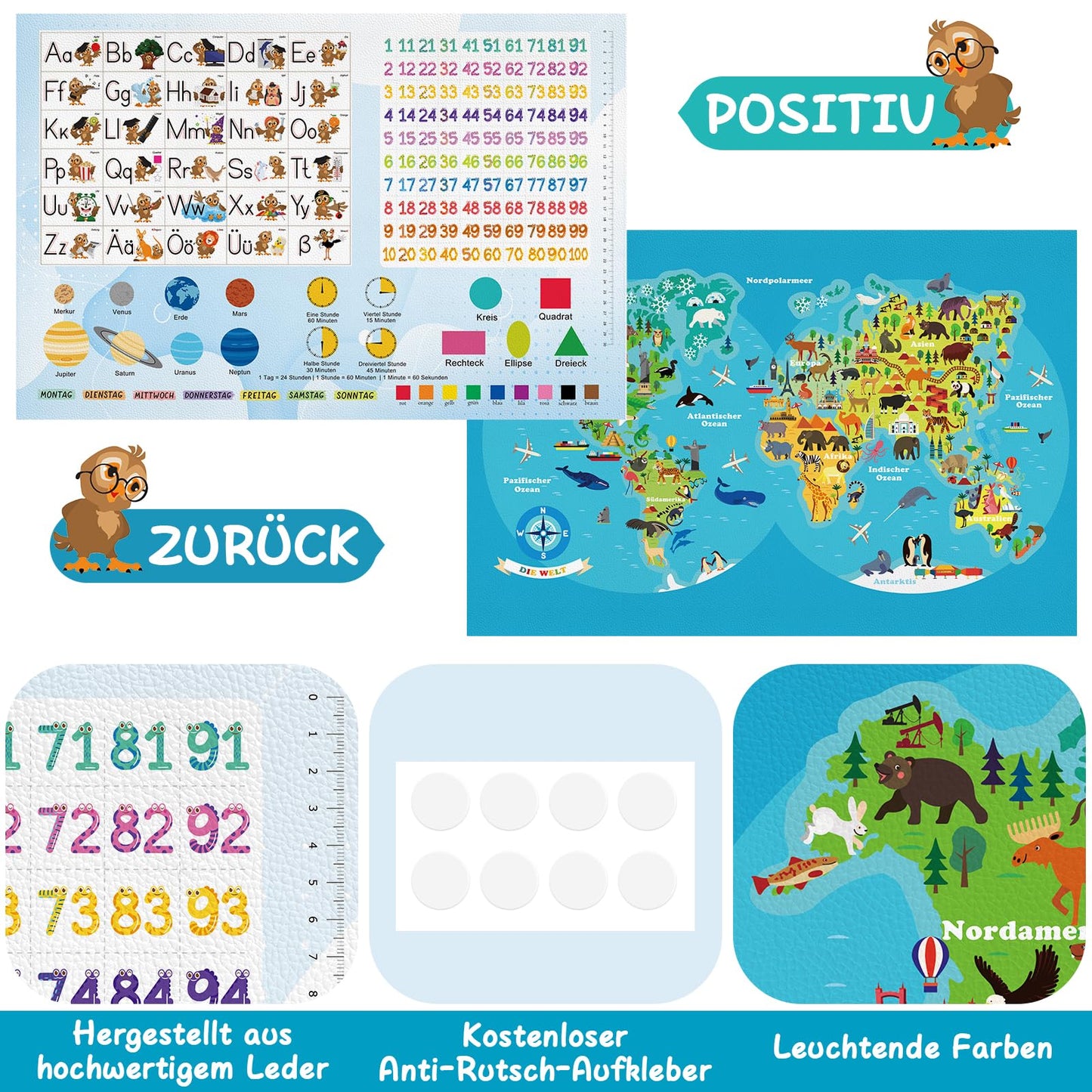 Desk pad for children, double sided world map desk pad waterproof made of durable, wipeable painting pad for children/girls (60x40 cm)