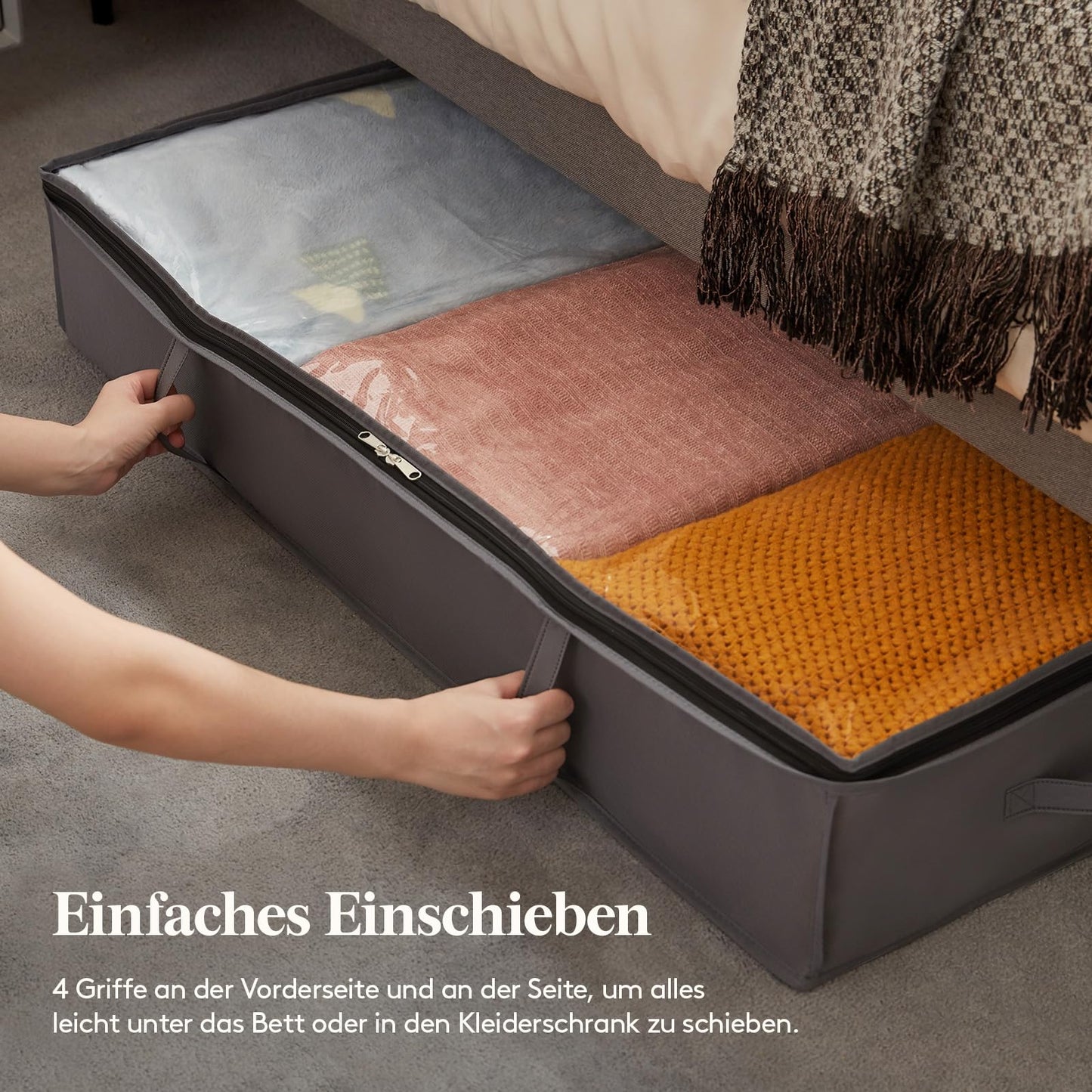 Lifewit 6-piece 75L Underbed Storage Bag, Underbed Clothes Storage Foldable Organizer with Lid, Clothing Storage Bag for Clothes Underbed Wardrobe, Gray.