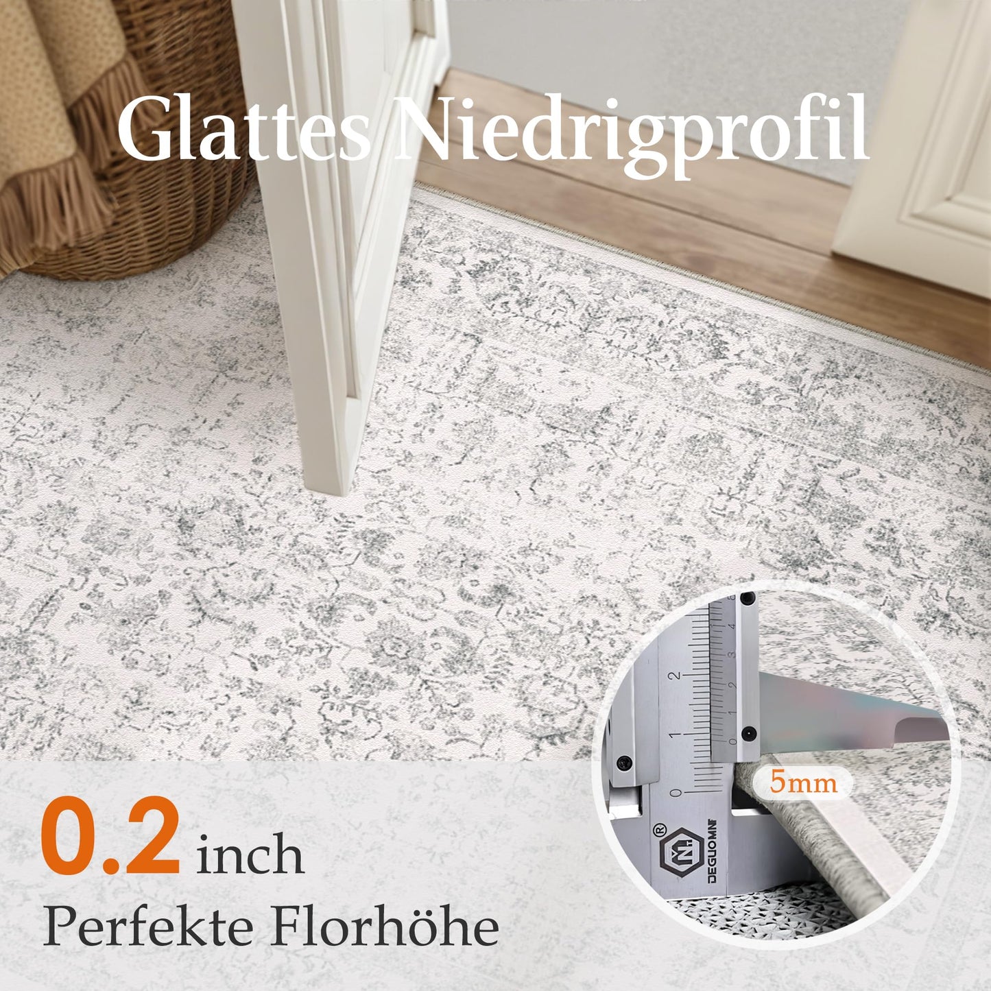 HUGEAR Vintage Gray Washable Rug 60x180cm Runner Entryway Non-slip Soft Short Pile Bedroom Retro Rugs Kitchen Carpet Bridge Hallway Carpet