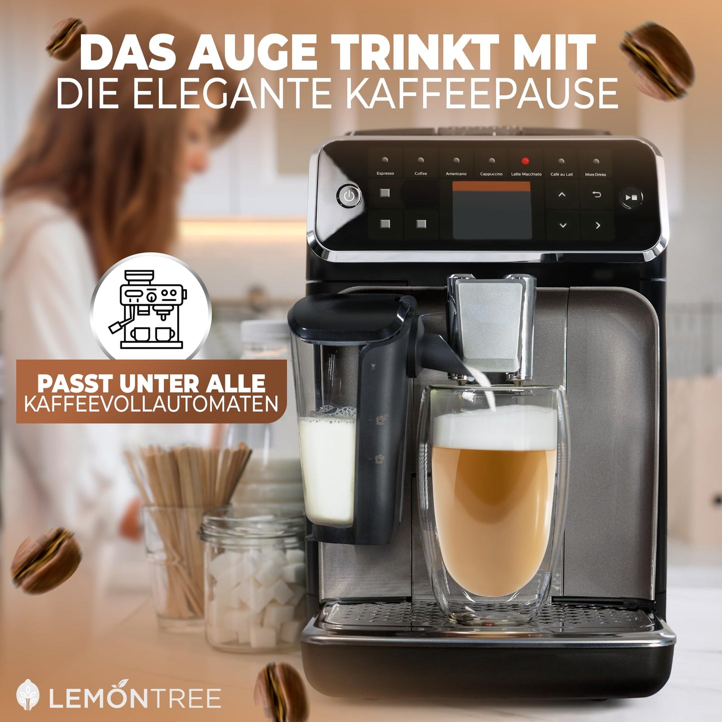 Lemontree 4-piece set of large Latte Macchiato glasses 450ml - double-walled glasses, design coffee cups, tea glasses heat-resistant, cappuccino cups made of borosilicate glass.